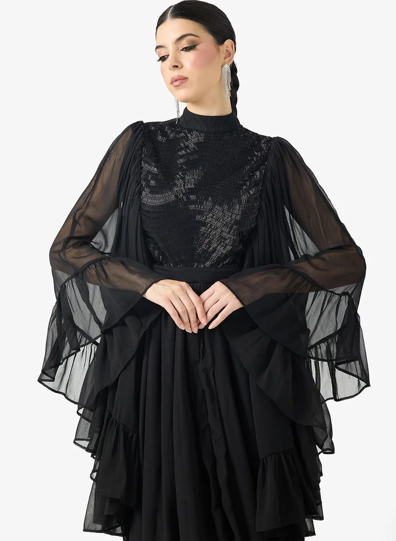 Threadz by Ajooni black Layered Chiffon Dress for Women | Best Price UAE